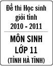 Đề thi học sinh giỏi tỉnh Hà Tĩnh môn Sinh học lớp 11 năm học 2010 - 2011