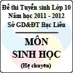 Đề thi tuyển sinh lớp 10 THPT tỉnh Bạc Liêu năm học 2011 - 2012 môn Sinh học (Chuyên) - Có đáp án