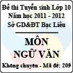Đề thi tuyển sinh lớp 10 THPT tỉnh Bạc Liêu năm học 2011 - 2012 môn Ngữ văn (Mã đề 209)
