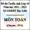 Đề thi tuyển sinh lớp 10 THPT tỉnh Bạc Liêu năm học 2012 - 2013 môn Toán (Chuyên NV1) - Có đáp án