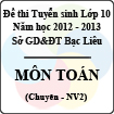 Đề thi tuyển sinh lớp 10 THPT tỉnh Bạc Liêu năm học 2012 - 2013 môn Toán (Chuyên NV2) - Có đáp án