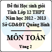 Đề thi học sinh giỏi lớp 12 THPT tỉnh Quảng Bình năm học 2012 - 2013 môn Toán - Vòng 2 (Có đáp án)