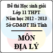 Đề thi học sinh giỏi lớp 11 THPT tỉnh Hà Tĩnh năm học 2012 - 2013 môn Địa lý - Có đáp án