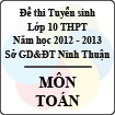Đề thi tuyển sinh lớp 10 THPT tỉnh Ninh Thuận năm học 2012 - 2013 môn Toán - Có đáp án