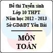 Đề thi tuyển sinh lớp 10 THPT tỉnh Yên Bái năm học 2012 - 2013 môn Toán