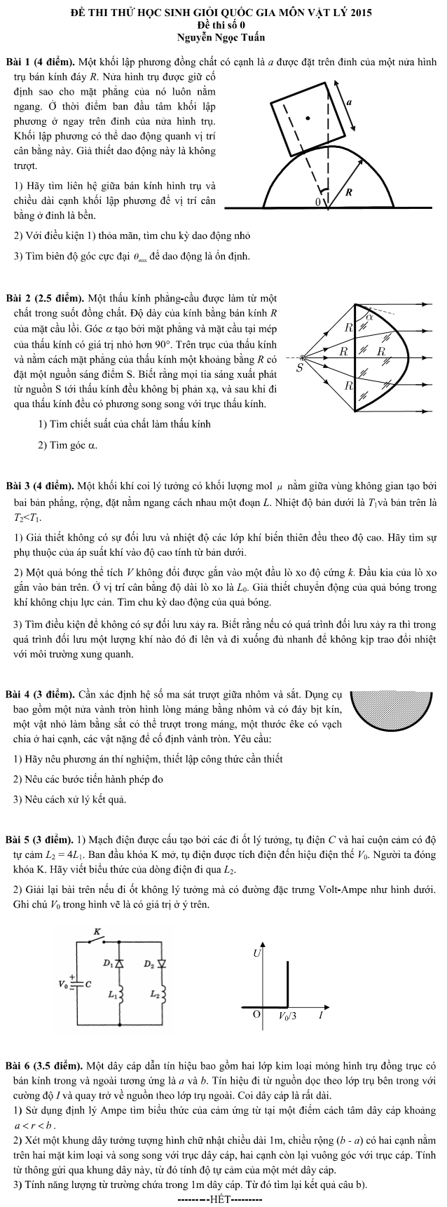 Đề thi thử HSG Quốc gia môn Vật lý 2015