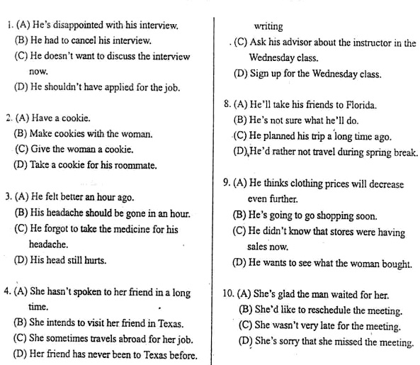 Đề thi TOEFL tháng 10 năm 2001