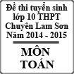 Đề thi tuyển sinh vào lớp 10 môn Toán (Chuyên Toán - Tin) trường THPT Chuyên Lam Sơn, Thanh Hóa năm học 2014-2015
