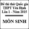 Đề thi thử Quốc gia môn Sinh lần 1 năm 2015 trường THPT Yên Định 2, Thanh Hóa