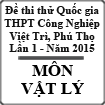 Đề thi thử THPT Quốc gia môn Vật lý lần 1 năm 2015 trường THPT Công Nghiệp Việt Trì, Phú Thọ