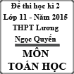 Đề thi học kì 2 môn Toán lớp 11 năm 2015 trường THPT Lương Ngọc Quyến, Thái Nguyên