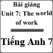 Bài giảng Tiếng Anh 7 unit 7 The world of work