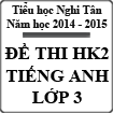 Đề thi học kì 2 môn Tiếng Anh lớp 3 năm 2015 trường tiểu học Nghi Tân, Nghệ An