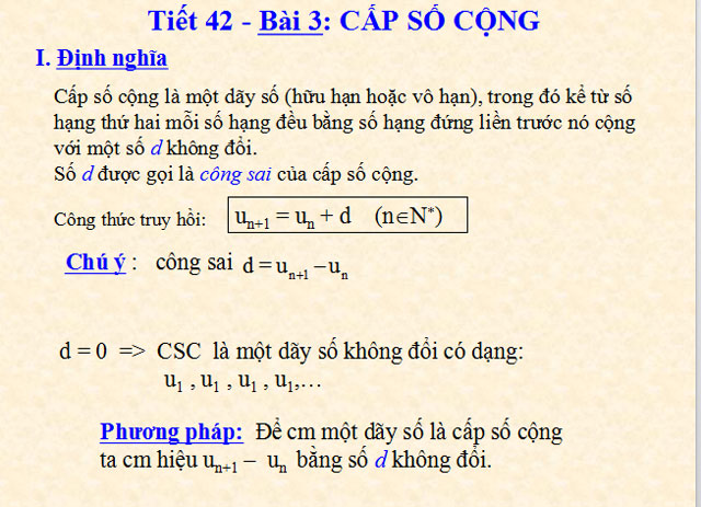 Bài giảng Cấp số cộng Đại số 11 Bài giảng Đại số 11