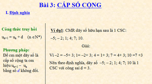 Bài giảng Cấp số cộng Đại số 11 Cấp số cộng Đại số 11