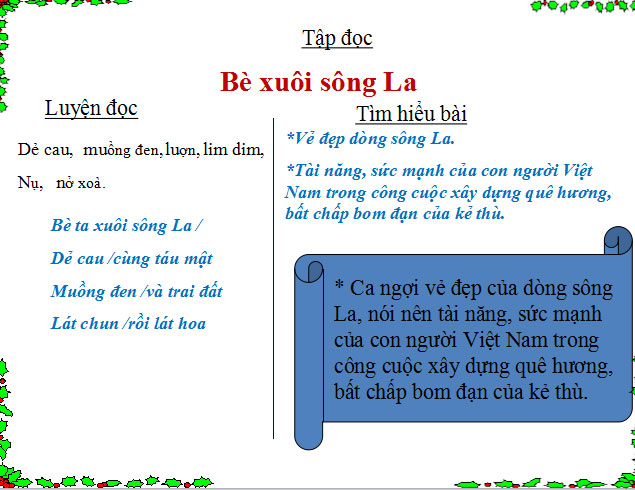 Bài giảng Bè xuôi sông La Tiếng Việt 4 Bè xuôi sông La Tiếng Việt 4