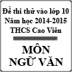Đề thi thử vào lớp 10 môn Ngữ văn năm 2015 trường THCS Cao Viên, Hà Nội