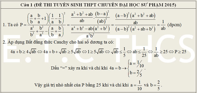 Đáp án đề thi tuyển sinh trường THPT Chuyên Sư Phạm