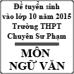 Đề thi tuyển sinh vào lớp 10 môn Ngữ văn (Chuyên) năm học 2015-2016 trường THPT Chuyên Sư Phạm, Hà Nội