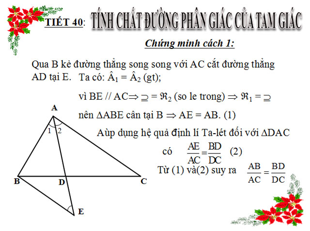 Bài giảng Tính chất đường phân giác của tam giác Hình học 8 Tính chất đường phân giác của tam giác
