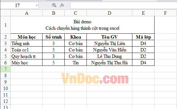 Cách chuyển cột thành dòng trong Excel Chuyển cột thành dòng trong Excel