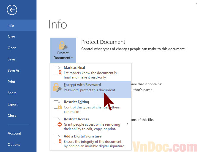 Hướng dẫn đặt mật khẩu cho file Word Tạo mật khẩu bảo vệ, mã hóa file Word 2013