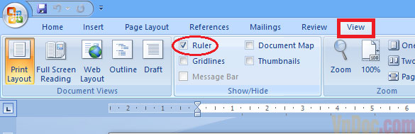 Cách hiển thị thước kẻ trong Word 2007 Bật thanh thước kẻ trong word