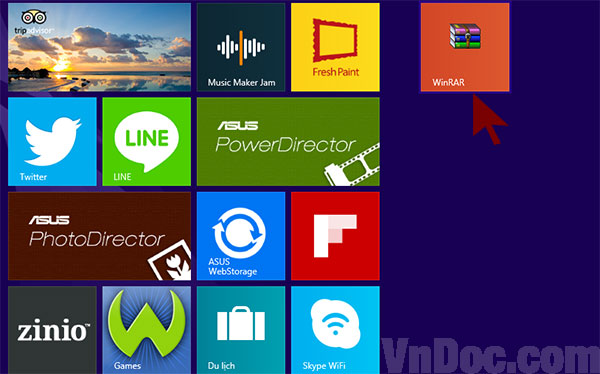 Mở WinRaR từ giao diện Start Cách đặt mật khẩu winrar