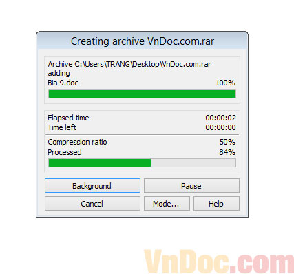 Quá trình nén file được thực thi Hướng dẫn cài mật khẩu cho file nén