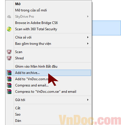 Click vào Add to Archive để bắt đầu thiết lập mật khẩu cho file Hướng dẫn đặt mật khẩu cho file nén winrar