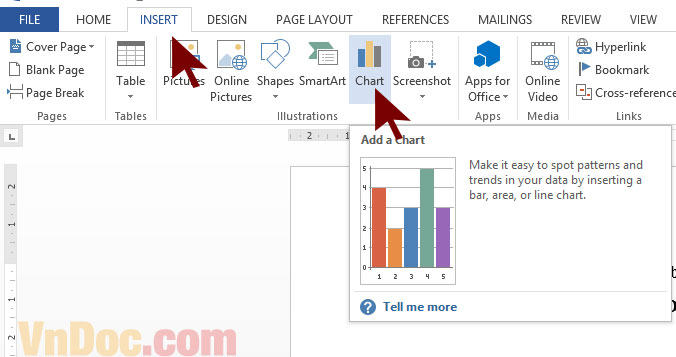 Lựa chon Chart để chèn biểu đồ cho file Word Cách vẽ biểu đồ trong word