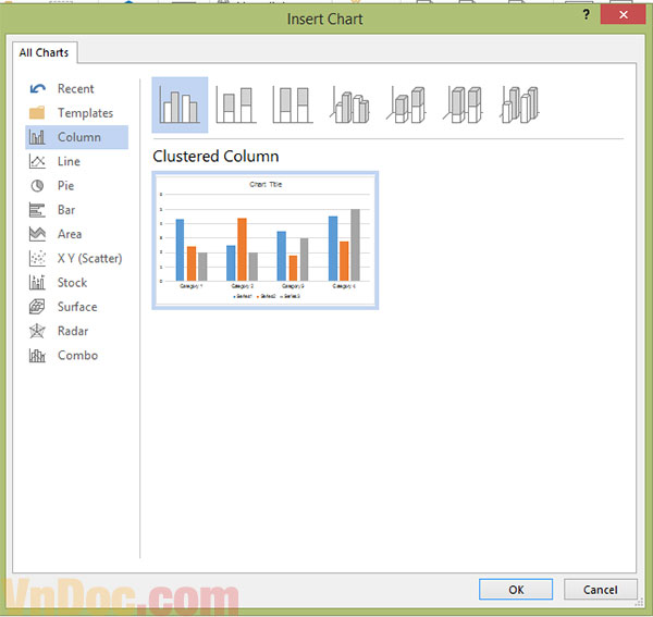 Trong Word hỗ trợ rất nhiều dạng biểu đồ cho bạn lựa chọn Hướng dẫn tạo biểu đồ trong word