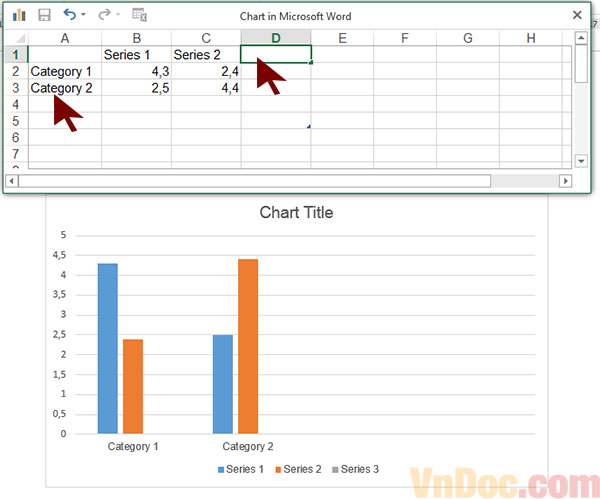 Bạn có thể thiết lập các giá trị biểu đồ sao cho phù hợp với tài liệu của mình Chèn biểu đồ trong word