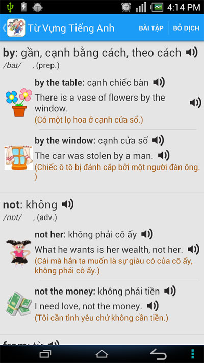 Cung cấp thông tin cho từng từ vựng