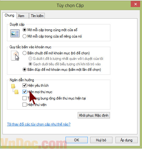 Click vào hiện mọi thư mục ẩn Cách ẩn và hiện file trong windows