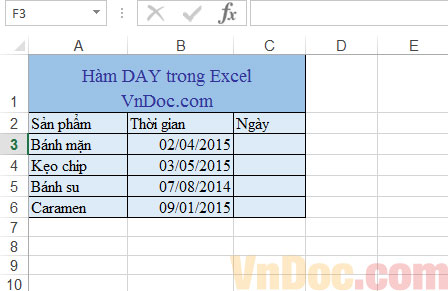 Cách dùng hàm DAY trong Excel