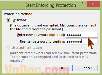 Nhập mật khẩu để bảo vệ nội dung văn bản Hướng dẫn cách bảo vệ nội dung văn bản