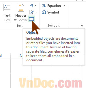 Chọn mục object để đính kèm file trong Excel Cách đính kèm file trong Excel