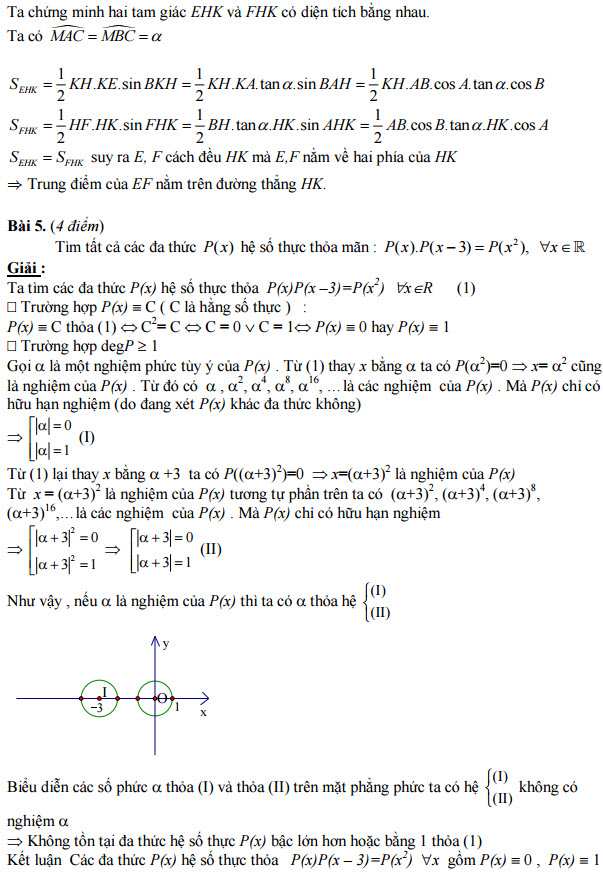 Đáp án đề thi học sinh giỏi Toán lớp 12