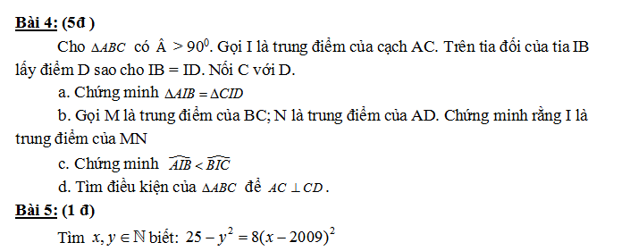 Đề thi môn toán lớp 7
