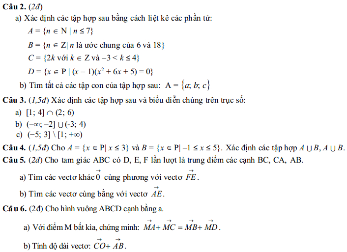 Đề kiểm tra tập trung lần 1 môn Toán lớp 10
