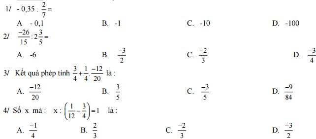 Câu hỏi trắc nghiệm môn toán