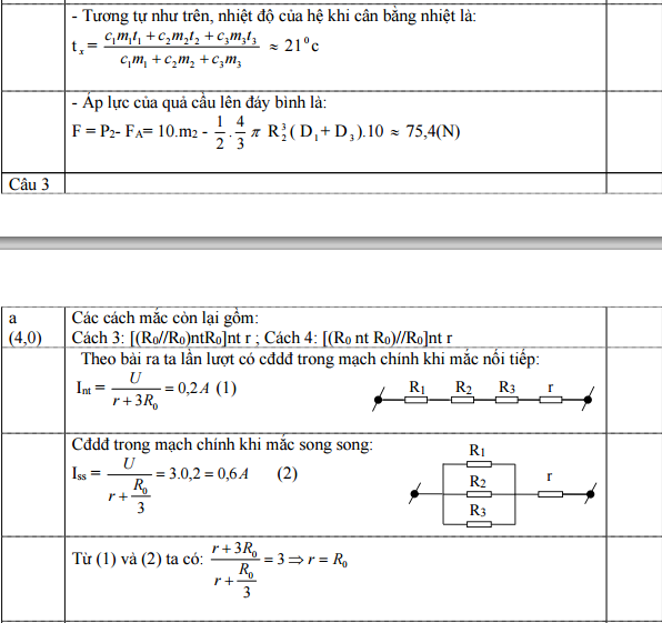 Đáp án môn vật lý lớp 9