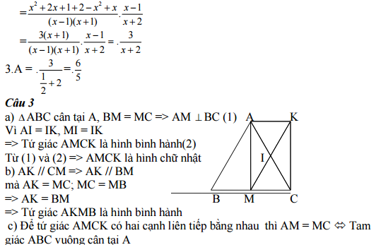 Đáp án ktra môn toán lớp 8