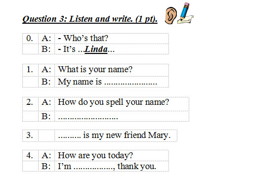 Đề kiểm tra giữa học kỳ 1 môn tiếng Anh lớp 3 có đáp án Đề thi tiếng Anh lớp 3 có đáp án