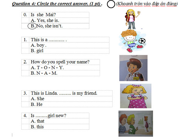 Đề kiểm tra giữa học kỳ 1 môn tiếng Anh lớp 3 có đáp án Đề thi tiếng Anh có đáp án