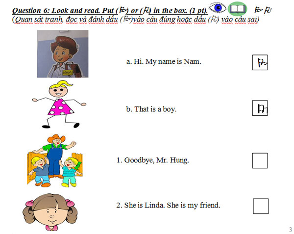 Đề kiểm tra giữa học kỳ 1 môn tiếng Anh lớp 3 có đáp án Đề thi tiếng Anh lớp 3 có đáp án