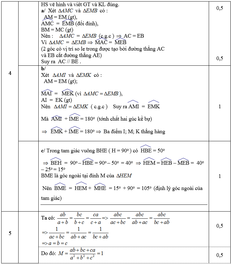 Đáp án môn toán lớp 7