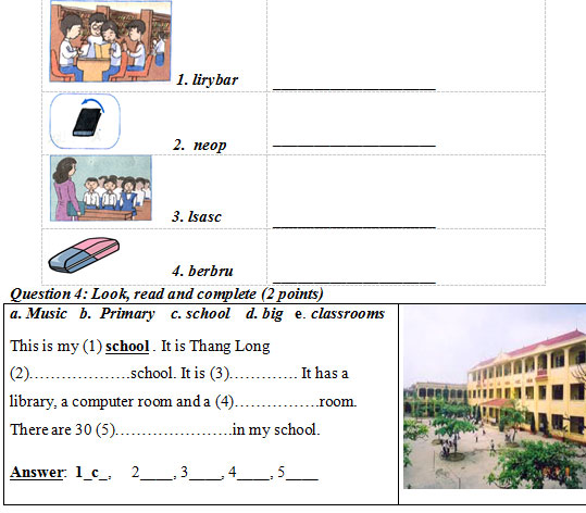 Đề thi học kỳ 1 môn tiếng Anh lớp 3