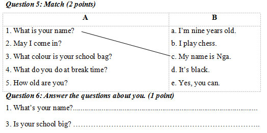 Đề thi học kỳ 1 môn tiếng Anh lớp 3